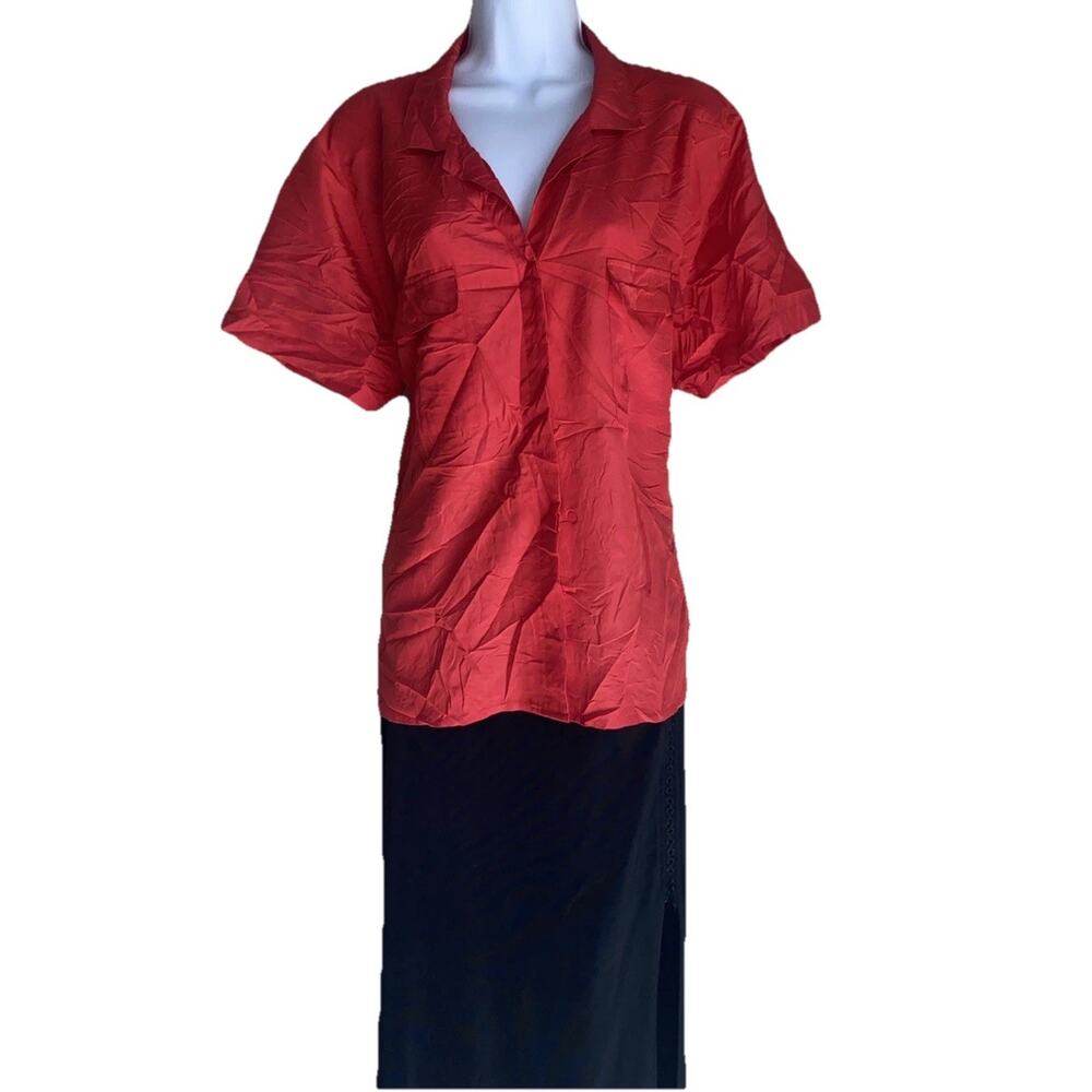 VTG Lady Sharpely Women's Hot Red Soft Flowy Plus Size 18W Button Up Blouse Top